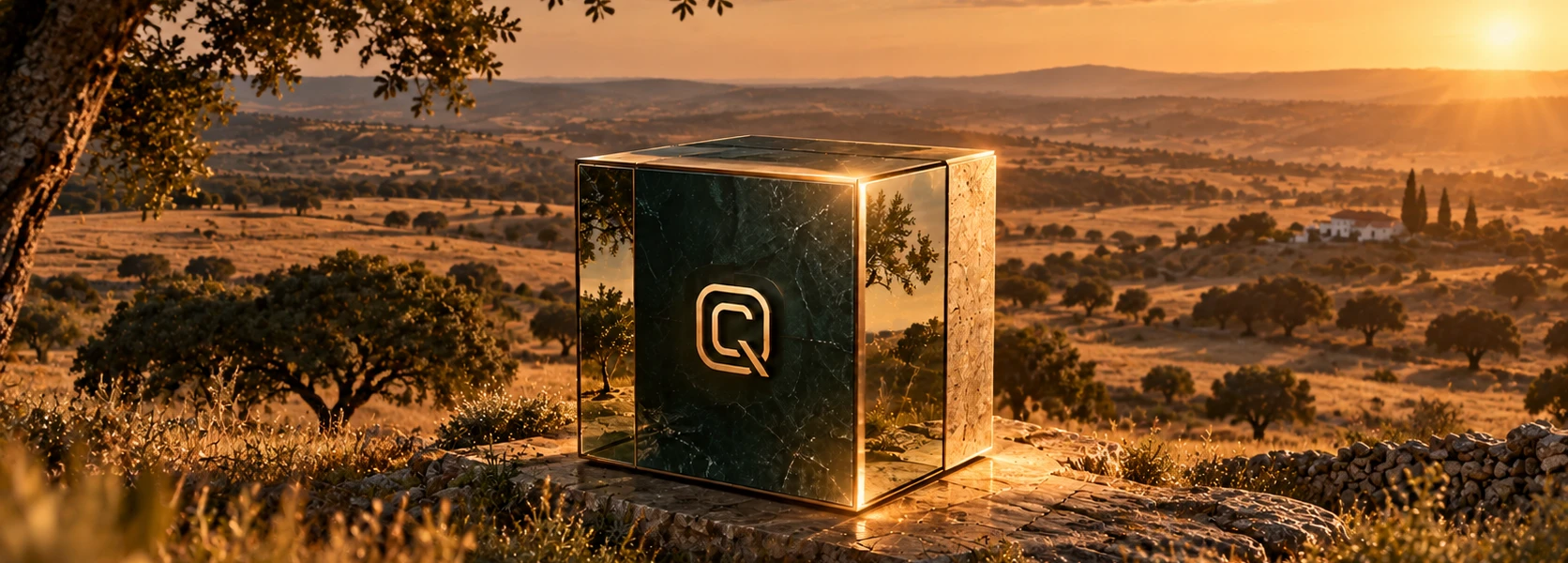 O cubo do CUBIQ no montado alentejano ao fim da tarde